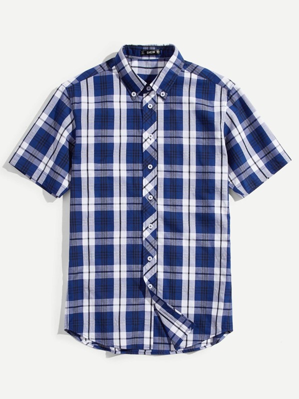 

Мужская кнопка Up Plaid Curved Hem Shirt, null
