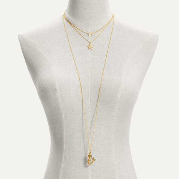 

Mermaid & Starfish Pendant Chain Necklace, Gold