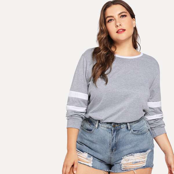 

Plus Striped Sleeve Sweatshirt
