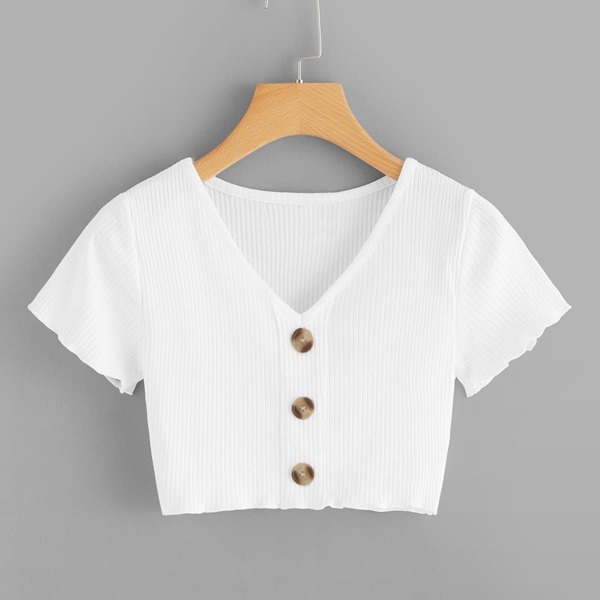 

Button Front Ribbed Crop Top