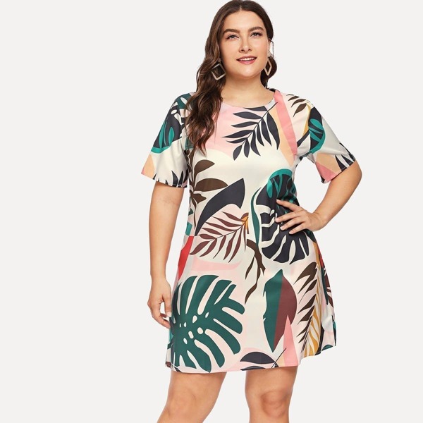 

Plus Foliage Print Dress