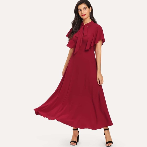 

Tie Neck Flutter Sleeve Fit and Flare Dress
