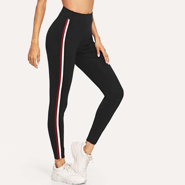 

Wide Waist Striped Side Leggings, Black