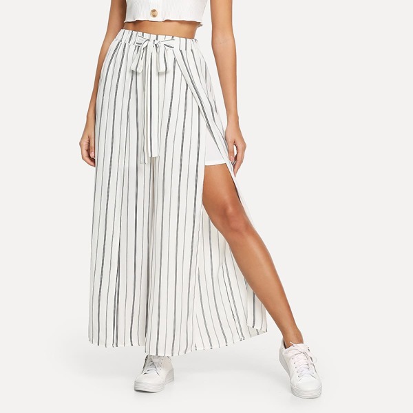 

Split Side Bow Tie Wide Leg Pants, White