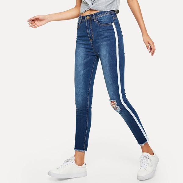 

Dark Wash Striped Side Jeans