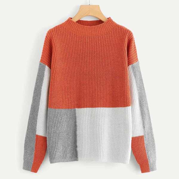 

Mock-neck Cut and Sew Jumper