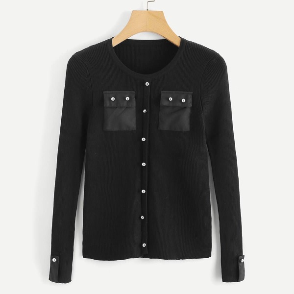 

Pocket & Button Front Ribbed Jumper