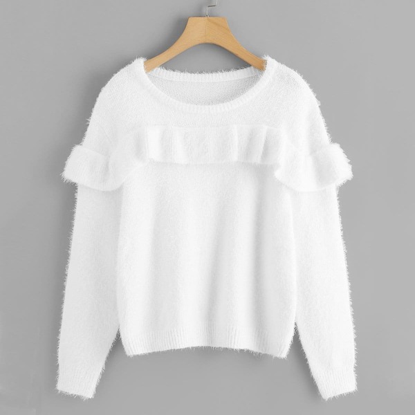 

Ruffle Trim Fluffy Sweater