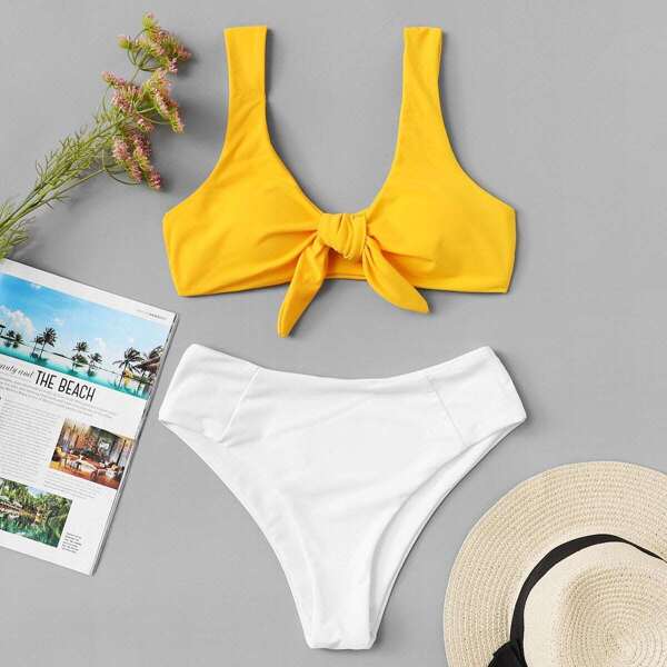 

Knot Front Two Tone Bikini Set