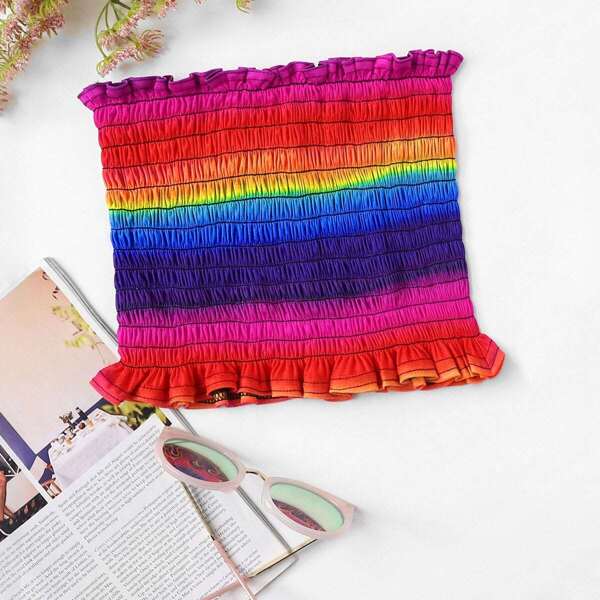 

Colorful Striped Shirred Tube, Multicolor