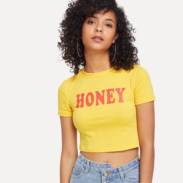 

Letter Graphic Crop Tee, Yellow