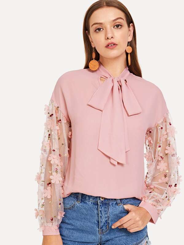 

Аппликация Mesh Tie Neck Top, Luiza