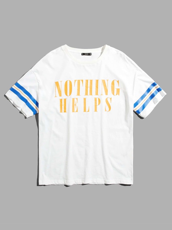 

Men Letter & Striped Tunic Tee, White