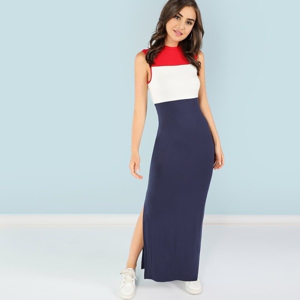 

Color Block Split Maxi Dress