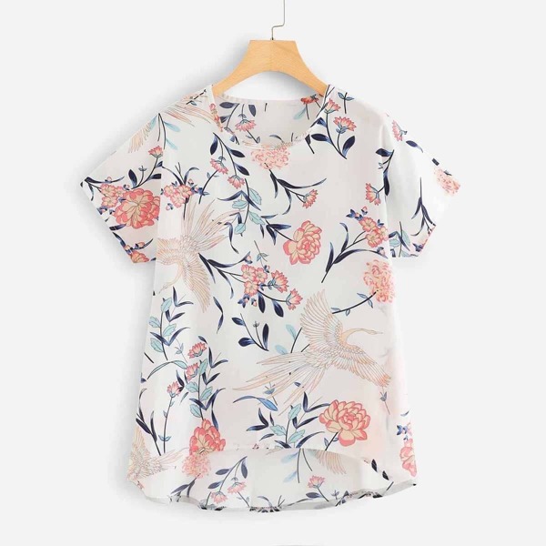 

Floral Print High Low Blouse