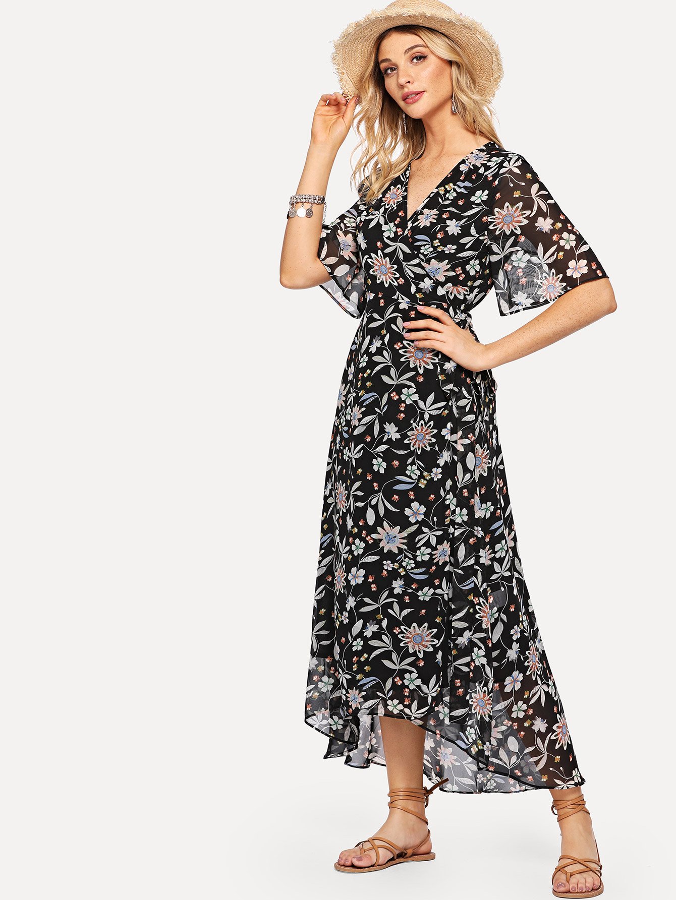 botanical print flowy dress