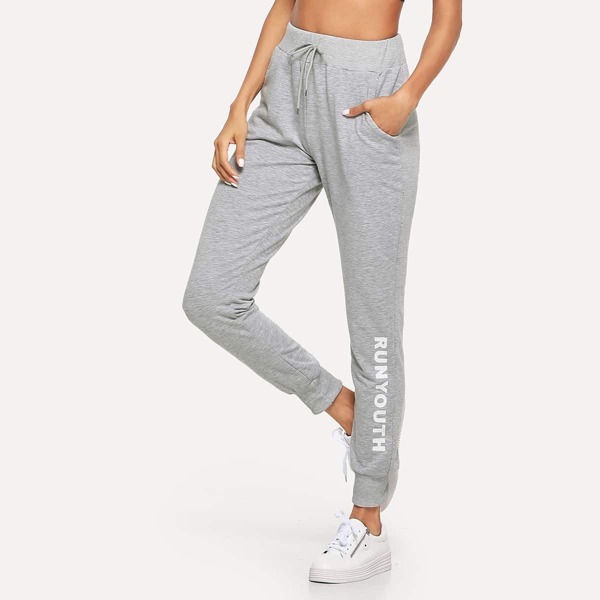 

Letter Graphic Drawstring Pocket Sweatpants, Grey