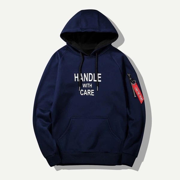 

Men Zip Decoration Letter Print Hooded Sweatshirt