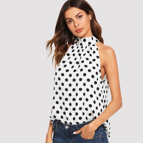 

Polka Dot Bow Tie Back Halter Top