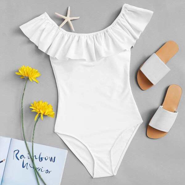 

Off The Shoulder Ruffle One Piece Swimsuit