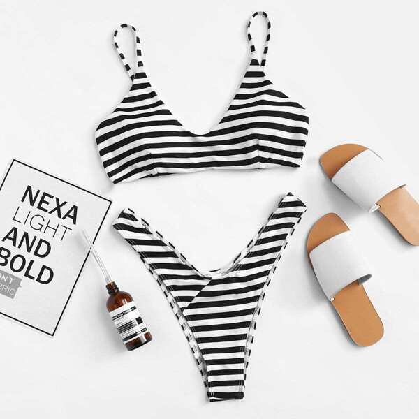 

High Leg Striped Bikini Set