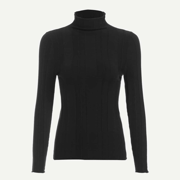 

High Neck Slim Fitted Sweater, Black