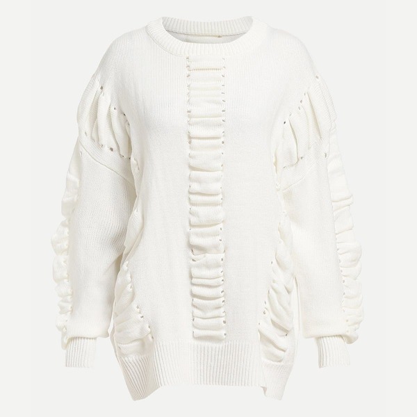 

Drop Shoulder Eyelet Insert Jumper, White