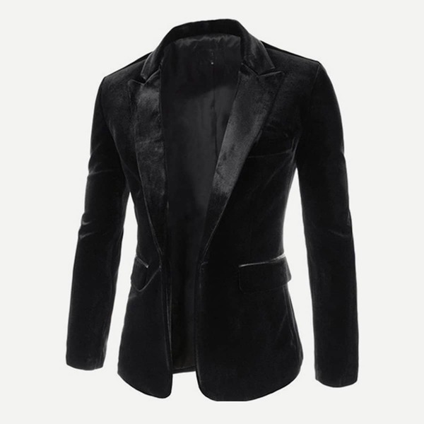 

Men Single Button Velvet Blazer, Black