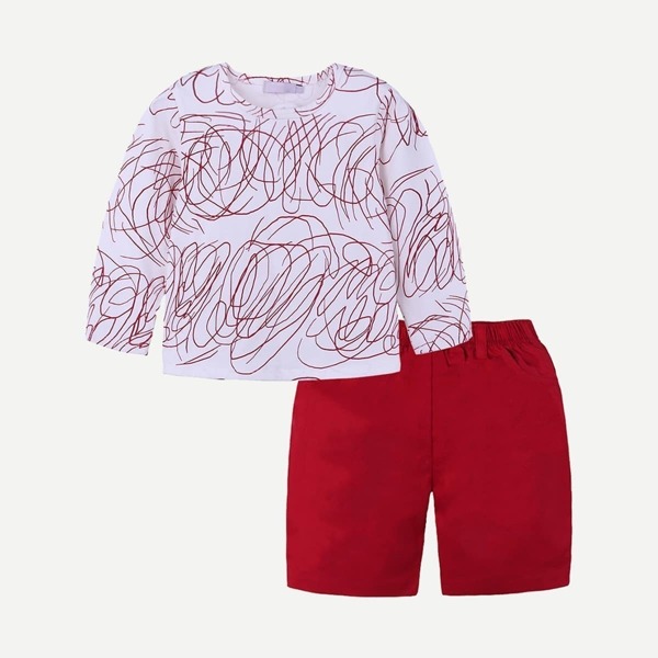 

Toddler Boys Graffiti Print Tee With Shorts, Red