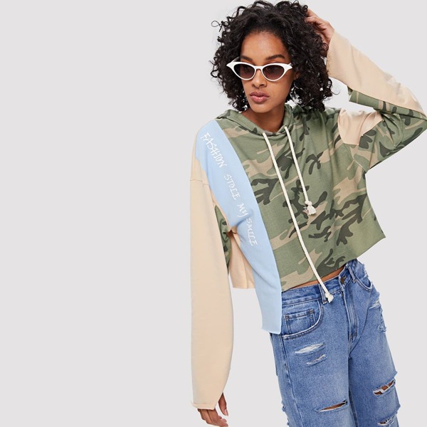 

Color Block Stepped Hem Hoodie