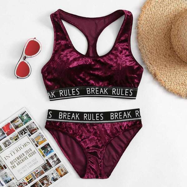 

Racer Back Letter Print Lingerie Set