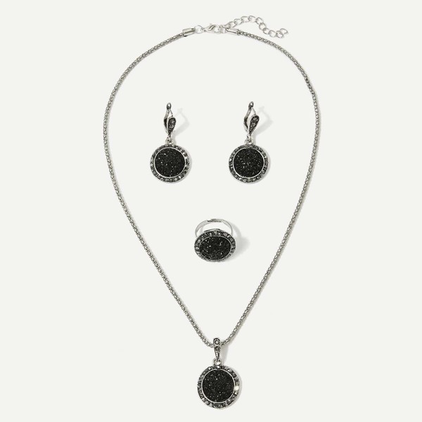 

Glitter Pendant Necklace & Earrings & Ring Set