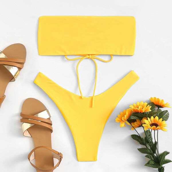 

Lace-Up Bandeau With Cheeky Bikini Set