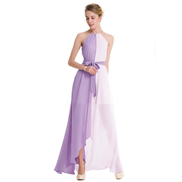 

Two Tone Dip Hem Chiffon Dress With Weave Strap, Multicolor