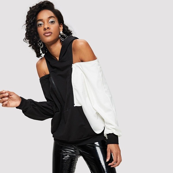 

Cold Shoulder Color Block Hoodie, Multicolor