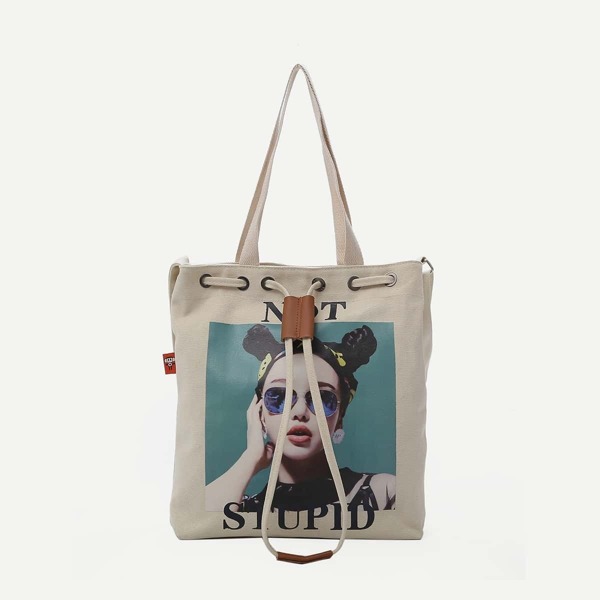 

Girl Print Canvas Drawstring Bag, Multicolor