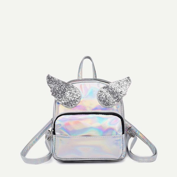 

Angel Wings Decor Backpack, Silver