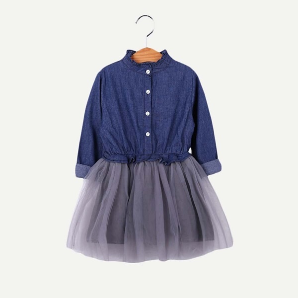 

Toddler Girls Frill Button Tutu Dress, Navy