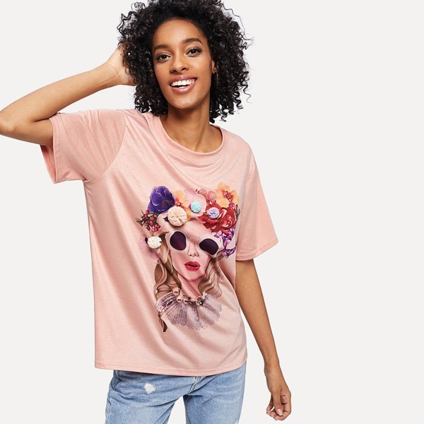

Figure Print Stereo Flowers Tee