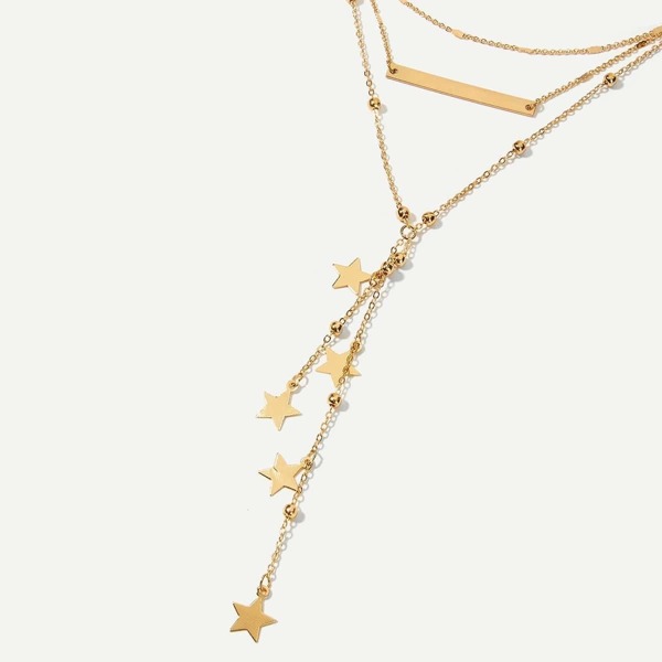 

Star & Bar Detail Layered Chain Necklace, Gold