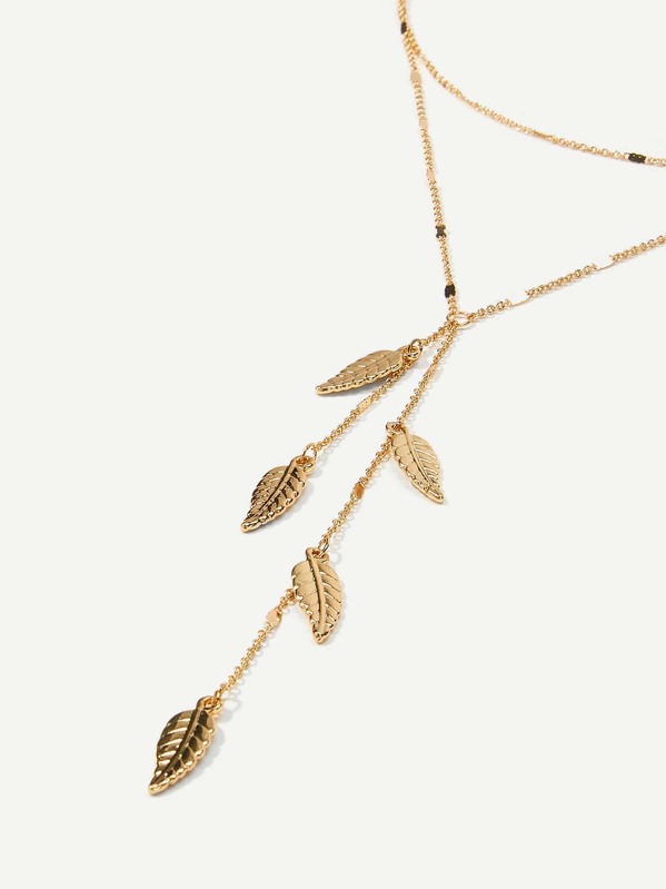 

Leaf Decorated Lariats Chain Necklace, Gold