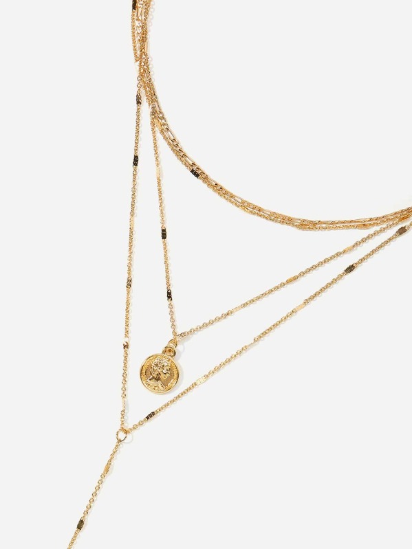 

Coin & Bar Pendant Layered Chain Necklace, Gold
