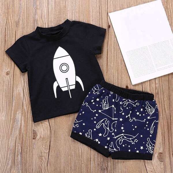 

Toddler Boys Rocket Graphic Tee With Galaxy Shorts, Multicolor