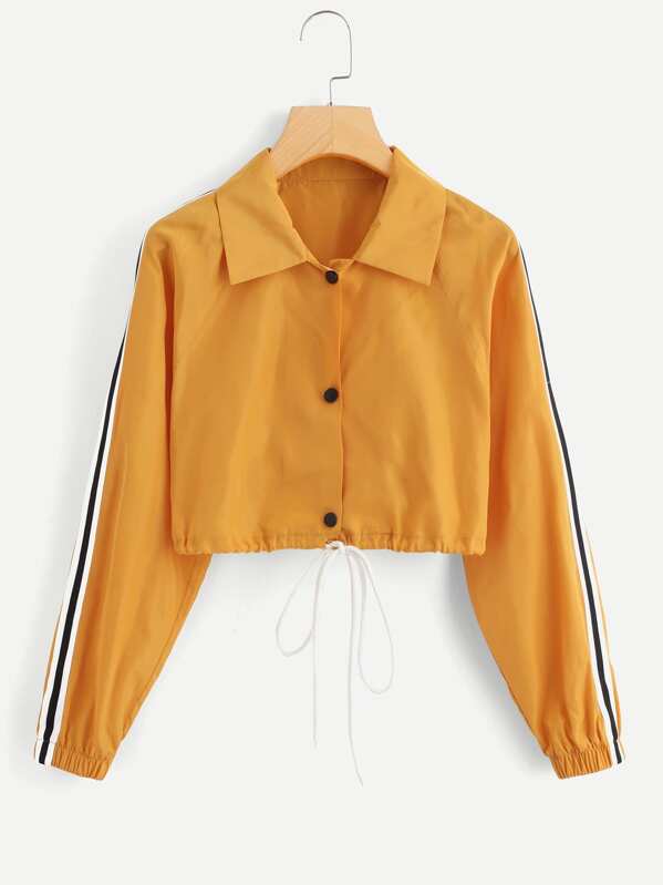 

Striped Tape Side Drawstring Hem Jacket, Yellow