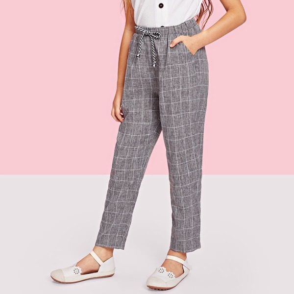 

Girls Plaid Print Drawstring Pants