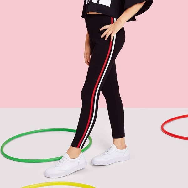 

Girls Striped Side Leggings, Black