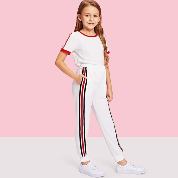 

Girls Striped Sideseam Sweatpants, White