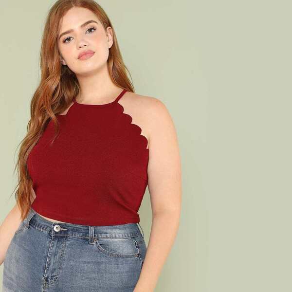 

Plus Scallop Edge Halter Top, Burgundy