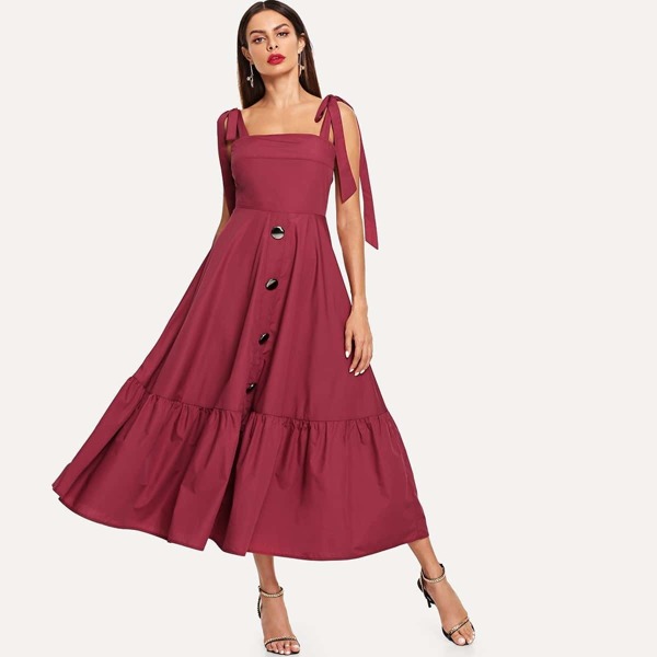 

Self Tie Shoulder Fit and Flare Dress
