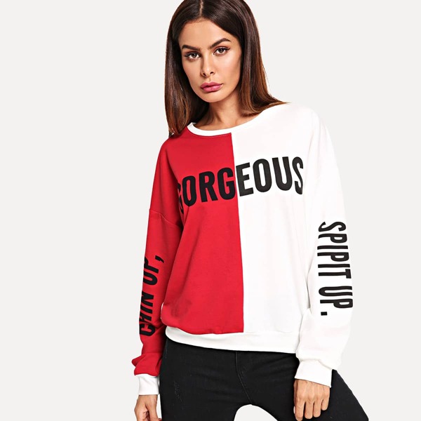 

Color Block Letter Print Sweatshirt, Multicolor